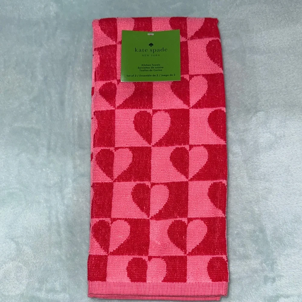 kate spade Pink and Red Heart Kitchen Towels